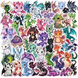 Cute Western Dragon Stickers, 50PCS Dazzling Cartoon Dragon Sticker Set for Computer, Skateboard, Guitar, Luggage, Vinyl Waterproof Funny Animals Decals for Boys Girls Teens