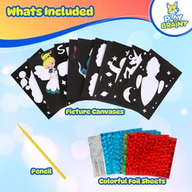 Play Brainy 10-in-1 Foil Art Kit - Kids Arts and Crafts Kit for Ages 5+, Mess-Free Kids Craft Set with 10 Printed Cardboard Sheets, 38 Foil Papers & Scratch Pen, DIY Activity & Birthday Christmas Gift