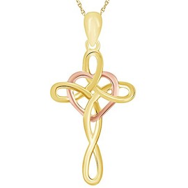 Wishrocks Eternal Love Heart Celtic Knot Cross Pendant Necklace in 14K Yellow Gold Over Sterling Silver