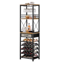 Dazioter Wine Rack Freestanding Floor Bar Cabinet for Liquor and Glasses 4-Tier Glass Holder and Storage Drawer for Home Bar Kitchen