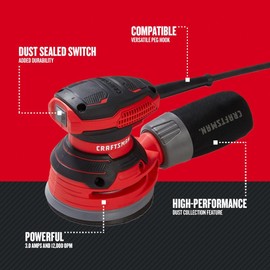 CRAFTSMAN Orbital Sander, 5 inch, 12,000 OPM, 3 Amp, Corded (CMEW231)