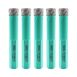 LEKOMESH Diamond Core Drill Bits Tile Hole Saw Cutter 10MM 5pcs HEX Shank Dry Drilling for Porcelain Ceramic Tile Granite Marble Stone Vacuum Brazed Diamond Drill Bits