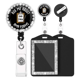 Badge Reels Retractable with ID Clip Bling Rhinestone Badge Holder for Nurse Name Tag Card Funny Ask Me About AMA Forms Nursing Doctor Teacher Student Medical MD Office Alligator Clip ZJK878