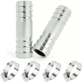 Lophtnix Stainless Steel 304 Hose Barb Union Connector Fitting, 1-1/4" x 1-1/4" Barbed Splicer Coupler with 4 Clamps, Pack of 2