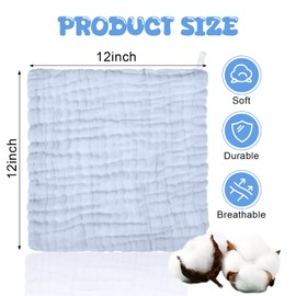 Breling 20 Pcs Baby Muslin Washcloths Natural Muslin Cotton Baby Wipes Soft Newborn Baby Face Towel Absorbent Muslin Washcloth for Sensitive Skin Baby 12 x 12 Inch (White, Light Blue, Blue)