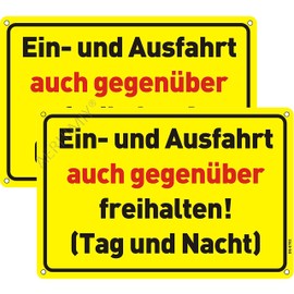 Einund Ausfahrt Tag und Nacht Freihalten Auch Gegenüber Sign, Metal, Reflective, 20 x 30 cm, Pack of 2 Sign, Aluminium, Yellow