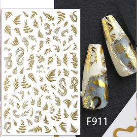 6 Sheet Gold Nail Stickers Black Snake Eyes Leaf Nail Art Stickers 3D Self-Adhesive Bronzing Sun Star Decals Starlight Nail Design Stickers for Acrylic Nail Supplies Women Nail Decorations