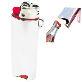 Metal Lighter Case Fits BIC with Bottle Opener Standard Full Size in J6 EDC Multipurpose Outdoor Survival Lighter Pouch Lighter Sleeve in Silver