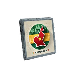 Cameroon Country Flag Slate Coaster with Map Design and Green, Yellow, Red Color Scheme (slco-kf25-2004)