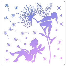 GORGECRAFT 11.8 Inch Fairy Stencil Plastic Drawing Stencils Reusable Painting Templates DIY Decorative Dandelion Star Pattern Template Crafts for Scrapbooking Furniture Wall Wood Paper Decor