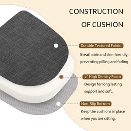 ELFJOY Set of 6 Chair Cushions for Dining Chairs Non Slip Seat Cushion with Ties and Machine Washable Cover Foam Kitchen Chair Pads Indoor 17x17x2 inches Dark Grey