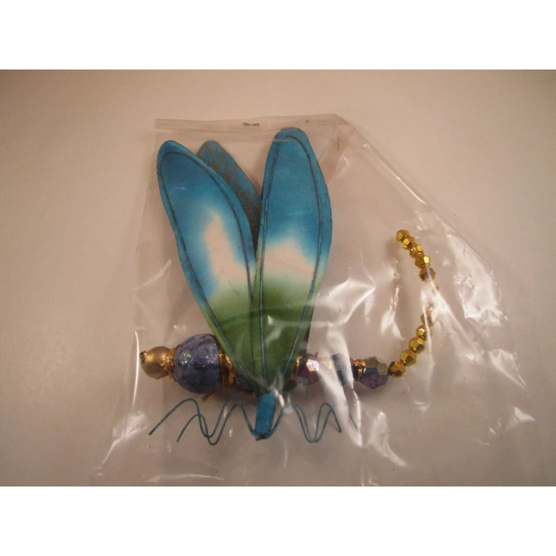 NOS Beaded Wire Dragonfly Aqua Blue Wings Christmas Ornament Thailand