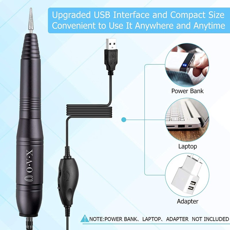 Portable Electric Nail Drill Machine，Compact 20000 RPM USB Manicure Pedicure