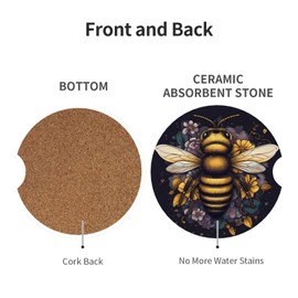 Neukim 2pcs Car Cup Holder Coaster Car Coaster Yellow Bee Black Absorbent Car Coaster Absorbent Drink Coaster for Car Decor Auto Accessories