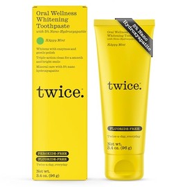 Twice 5% Nano Hydroxyapatite Whitening Toothpaste - Fluoride & Peroxide Free, Vegan, Gentle Triple-Action Clean for Everyday Oral Care - Happy Mint - 