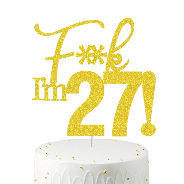 Decoraciones de cumpleaños doradas para mujer, 27 decoraciones para tartas, decoraciones de 27 cumpleaños, decoración para tartas de 27 cumpleaños, 27 decoraciones para tartas, 27 decoraciones de cumpleaños doradas veintisiete