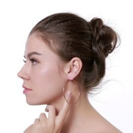 Dainty 70mm Big Large Hoop Earrings for Women Sensitive Ears Fashion Round Circle Huggie Hypoallergenic Hoops 3 Inch Fashion Minimalist Hooped for Bff Birthday Her (Rose Goldtone)