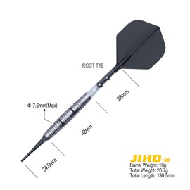 CUESOUL JIHO S8 19g Soft Tip 90% Tungsten Dart Set with Unifying T19 Flights