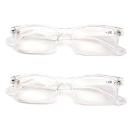 2 Pairs Casual Fashion Rectangular Reading Glasses - Stylish Simple Readers Magnification (Clear, 2.50)