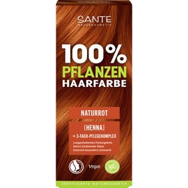 SANTE Naturkosmetik 100% Pflanzenhaarfarbe Pulver 06 Naturrot, vegane Haar-Coloration mit Bio-Henna, langanhaltender Rotton, natürliche Grauabdeckung & Glanz, mit 3-Fach Pflegekomplex, 100g