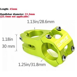 WAKE 31.8 × 45mm Bike Stem Mountain Bike Bicycle Handlebar Stem Suitable for BMX MTB Road Bike (Aluminum Alloy, Green)