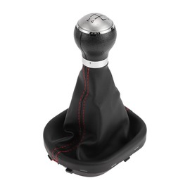 Partuto 5 Speed Manual Gear Shifter Knob W/Cover No.1T0711113R - Car Shift Lever Knob - for Volkswagen Caddy 2004-2009 Plastic Faux Leather Black Red - 1 Pc