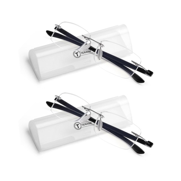 TERAISE 2-Pack Rimless Reading Glasses Blue Light Blocking Ultralight Frameless