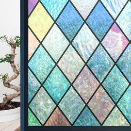 Niviy Rainbow Window Film, Stained Glass Window Film, Window Decals Non Adhesive for Home Office Anti UV 24 x 78.7 inches