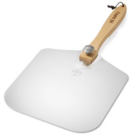 Pie Supply 14 inch x 16 inch Aluminum Pizza Peel with Foldable Wooden Handle for Homemade Pizzas and Baking Bread