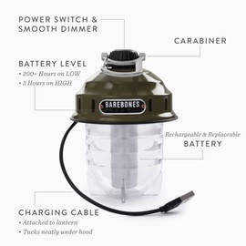 Barebones Beacon Hanging Light - Rechargeable Camping Lantern with USB LED Light - Hanging Lantern for Outdoor Adventures (Olive Drab)