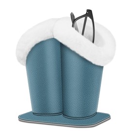 Fintie Plush Lined Double Eyeglasses Holder with Magnetic Base, Glasses Stand Case Organizer for Desk, Nightstand, Office, Ocean Blue
