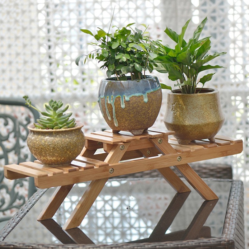 Wooden Standing Foldable 2-layered Potted Plant Flower Shelf Storage Rack