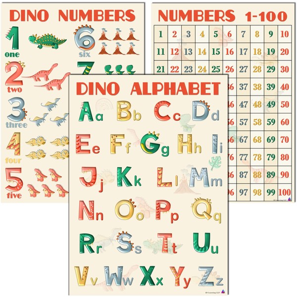 Dinosaur Alphabet and Numbers Charts - Laminated 14x19.5 in. -