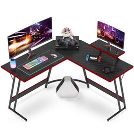 VICTONE L Shaped Gaming Desk, Corner Desk with Monitor Stand, Computer PC Table for Home Office Writing Studying Working, Space-Saving, Easy Assemble (Black, 47'')