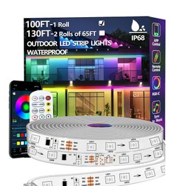 Bvokon 100FT Outdoor LED Strip Light Waterproof,IP68 Outside RGB+IC Light Strip with App/Remote Control,Chase Mode,Music Sync Rope Light for Balcony,Deck,Rooftop,Garden,Pool