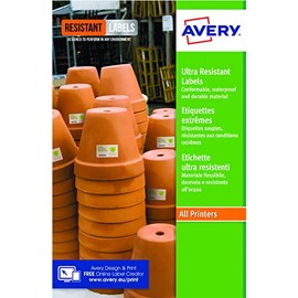 Avery B3427-20 Ultra Resistant Labels, White (A4 Sheet of 105 x 74.3 mm, 20 Labels)