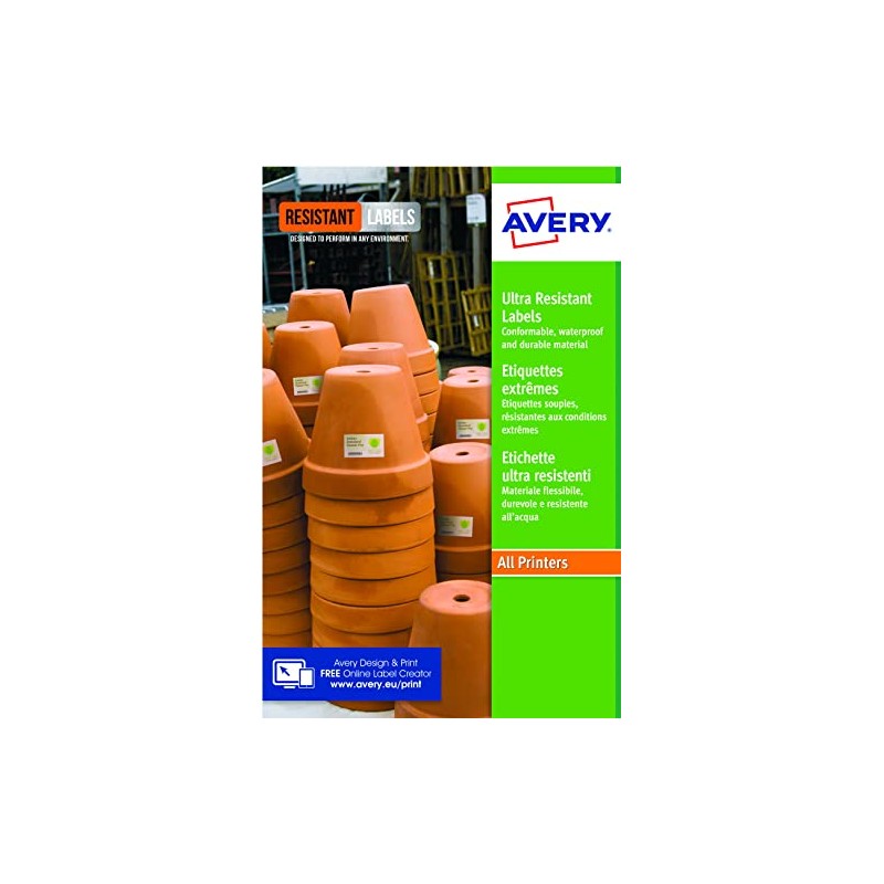 Avery B3427-20 Ultra Resistant Labels, White (A4 Sheet of 105