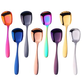 SBOMHS Dessert Spoons Set of 8 Kids Soup Spoons Table Spoons 18/10 Stainless Steel 8 Colourful Spoons Length 6 Inch(15 CM) Width 1.54 Inch(3.9 CM)