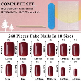 LunarCharm 240 Stück Burgunderrote Press-on-Nägel, kurze künstliche Nägel, quadratisch, kurze Acrylnägel, Press-on-Nagelspitzen, vollständige Abdeckung, künstliche Fingernägel