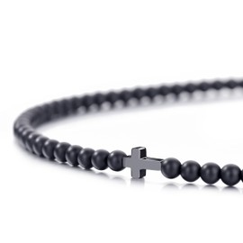 Beaded Cross Necklace for Men and Women Pearl Necklace for Men 6mm Black Prayer Beads Black Cross 22 Inch