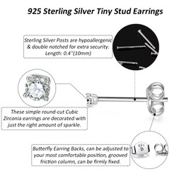 CERSLIMO 3 Pairs Sterling Silver Stud Earrings for Women Men Girls 2mm Tiny Round CZ Cubic Zirconia Stud Earrings Set Cartilage Small Tragus Earrings for Sensitive Ears