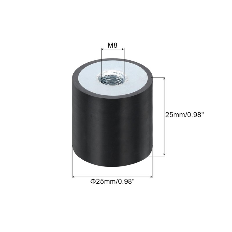 sourcing map 8Pcs 25 x 25mm M8 Thread Female Rubber