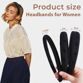 Goiern Pack of 3 Headbands for Women, Black Headband for Girls, Bow Pattern, Hair Band, Without Teeth, Thick Wide Headbands, Hoops, Cute Hair Accessories