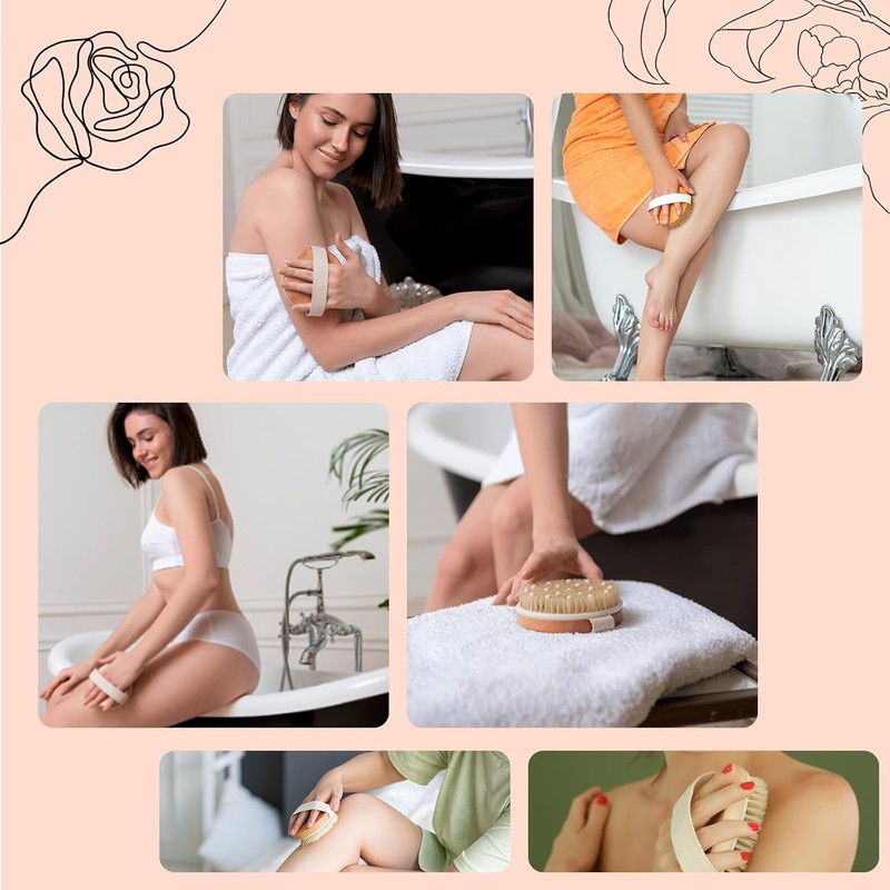 2pcs Cepillo Corporal para Masaje, Exfoliante de Baño de Cerdas,