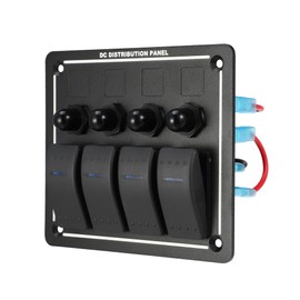 A ABSOPRO 4 Gang Rocker Switch Panel 3 Pin for Vehicle Blue LED Light Black
