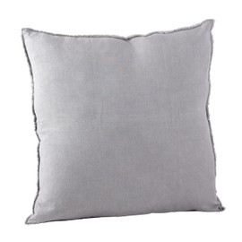 SARO LIFESTYLE Graciella Collection 100% Linen Down-Filled Throw Pillow with Fringed Edges, 20", Pewter