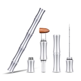 HANCIGAR Cigar Punch,4-in-1 Multitool with Dual Size Cigar Punch & Twin Needle & Draw Enhancer,Stainless Steel Draw Enhancer Tool for Cigar Lovers (White)