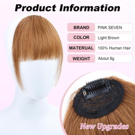 Clip in Bangs 100% Real Human Hair Air bangs Hair Clip Fake Bang Fringe with Temples Hairpieces for Women Daily Wear (Light Brown)