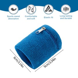 KEQAR 2pcs Zip Wrist Pouch, Sport Fitness Basketball Wrist Strap, Running Sweat Towel, Wrist Wallet mit Reißverschluss Tasche für Schlüssel (Blau)