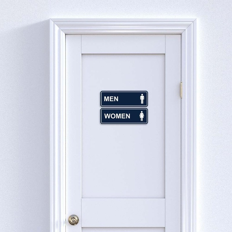 Letrero de baño estándar para hombres y mujeres, azul, pequeño,